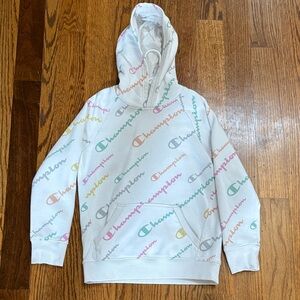 Champion White Hoodie with Multicolor Logo